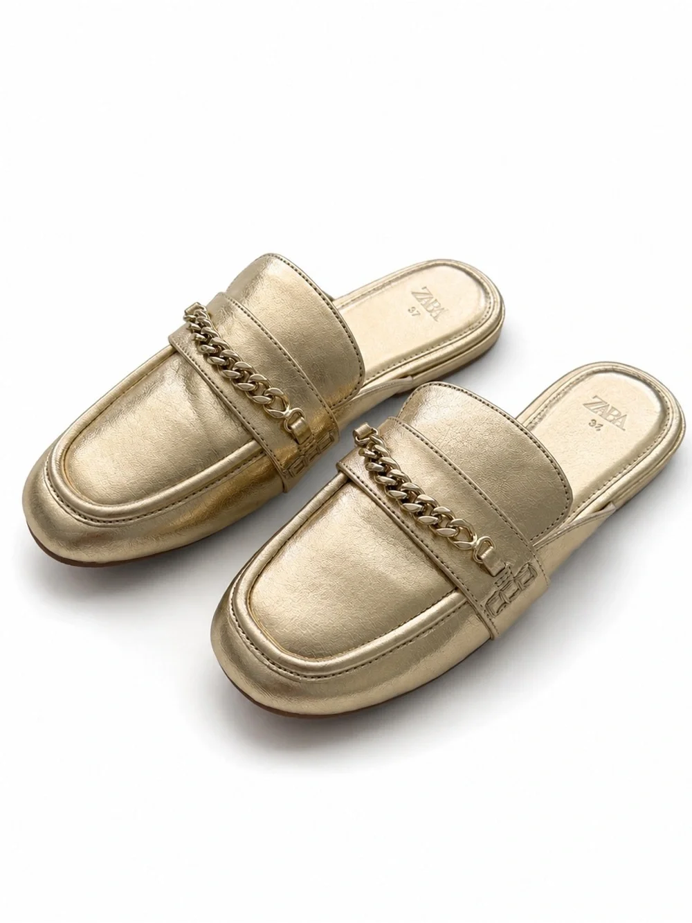 Zara Gold Metallic Chain-Accent Kids Slip-On Mule
